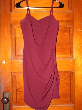 Emerald Sundae Burgundy Spaghetti-Strap Draped Mini Dress